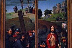 20 Christ Carrying the Cross, with the Crucifixion- The Resurrection, with the Pilgrims of Emmaus - Gerard David 1510 - Robert Lehman Metropolitan Museum Of Art.jpg